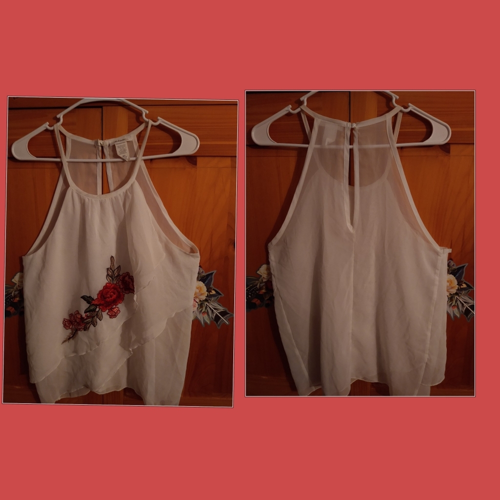 100% Polyester Skinny Strapped (OffWhite)Blouse